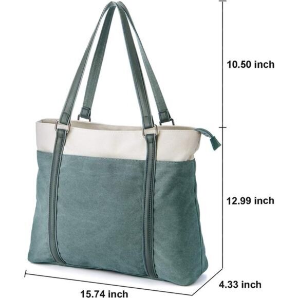 Women Laptop Tote Bag for Work Lightweight Splice Canvas 15.6 Inch Handbag Purse - Picture 3 of 7